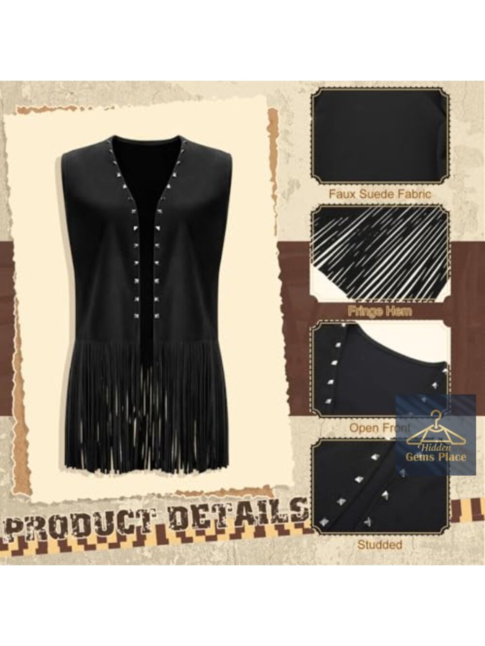 Women's Faux Suede Fringe Vest Sleeveless Tassel Western Cowgirl Jacket - Picture 2 of 6